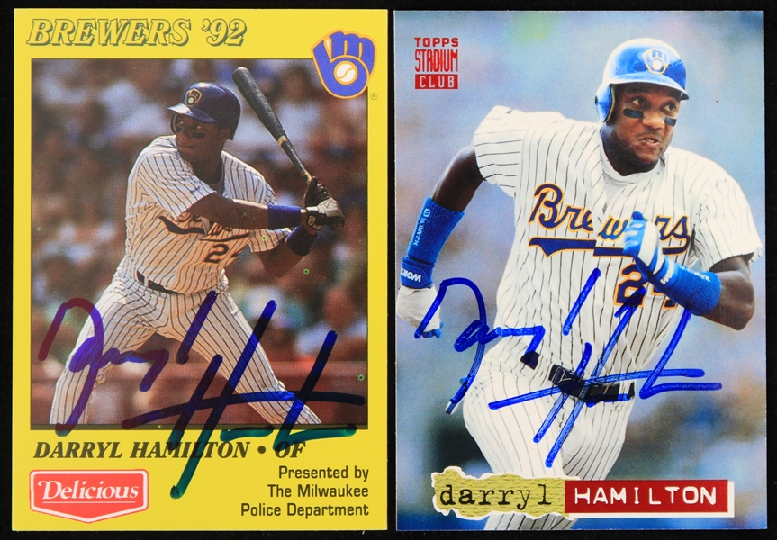 1992-94 Darryl Hamilton Milwaukee Brewers Signed Trading Cards - Lot of 2 (JSA)