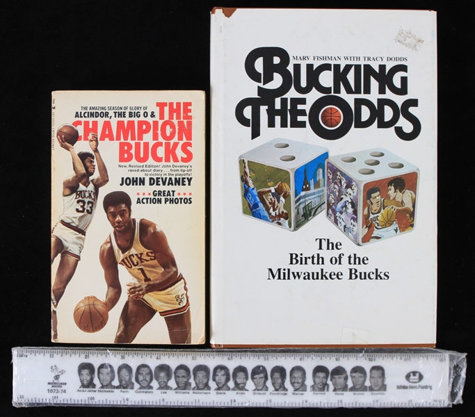 1971-78 Milwaukee Bucks Memorabilia Collection - Lot of 3 w/ Books & Player Photo Ruler