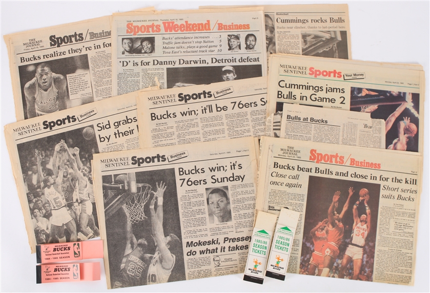 1984-1986 Milwaukee Bucks Empty Season Ticket Booklets w/ Milwaukee Journal Sentinels 