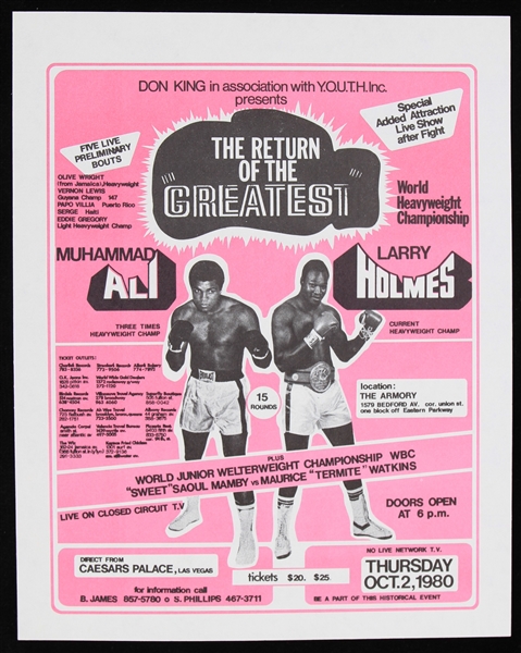 1980 Muhammad Ali vs Larry Holmes 5x7 Flyer
