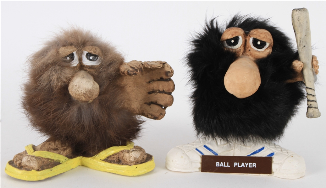 1970s Hairy Folk Art Ball Player Figures - Lot of 2