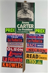 1976 Jimmy Carter for President 13x49 Placard w/ Political Bumper Stickers (Lot of 15)