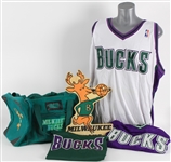 1980s-2000s Milwaukee Bucks Memorabilia Collection - Lot of 5 w/ Blank Jerseys, Practice Jersey, Starter Gym Bag & More