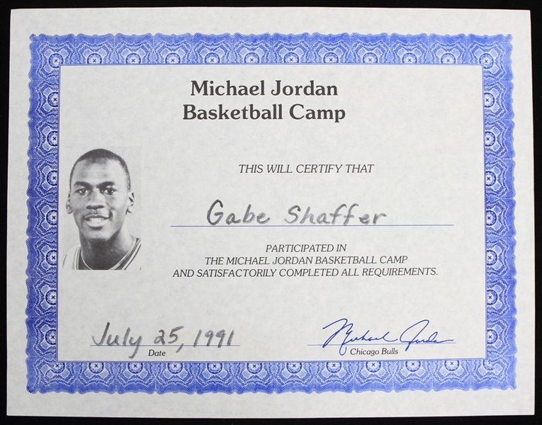 1991 Michael Jordan Chicago Bulls 8x10 Basketball Camp Certificate 