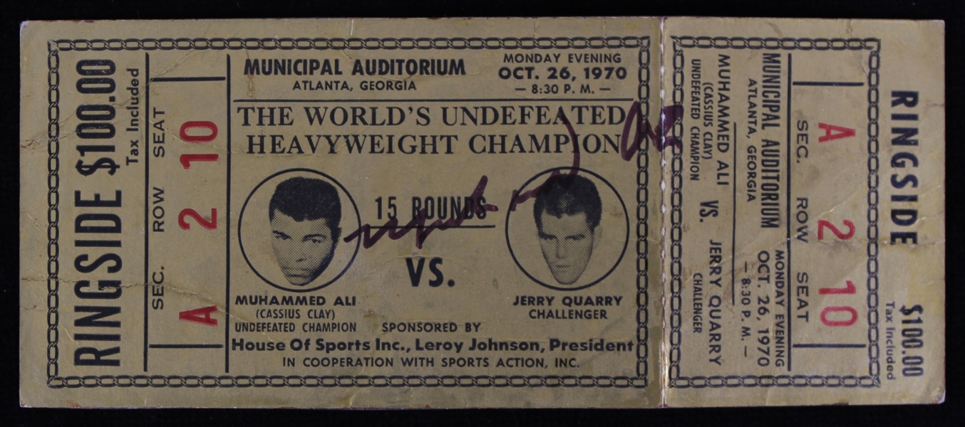 1970 Muhammad Ali vs Jerry Quarry Ringside Ticket 
