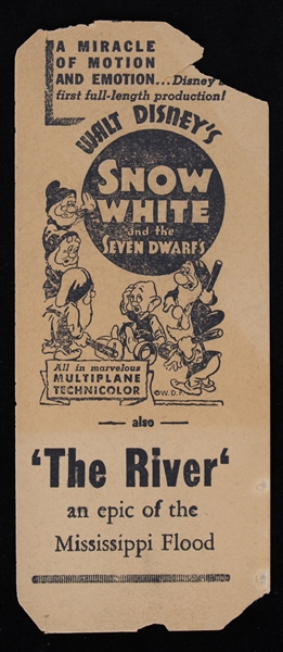 Vintage Walt Disneys Snow White and the Seven Dwarfs Ticket