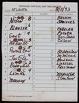 1993 Atlanta Braves Line up Card