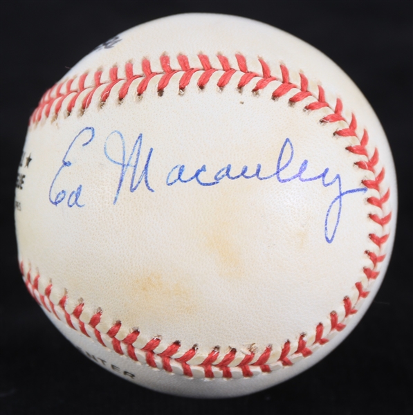 1991-93 Ed Macauley Boston Celtics Signed ONL White Baseball (JSA)