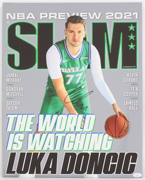 2021 Luka Doncic Dallas Mavericks Signed 16" x 20" Slam Magazine NBA Preview Canvas (*Full JSA Letter*)