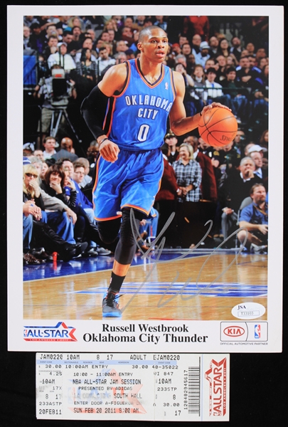 2011 Russell Westbrook Oklahoma City Thunder Signed 8" x 10" All Star Game Photo (*JSA*) w/ All Star Jam Session Ticket