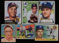 1934-55 Baseball Trading Card Collection - Lot of 6 w/ Eddie Mathews, Yogi Berra, Lew Riggs, Chick Hafey & James Runnels