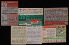 1934-55 Baseball Trading Card Collection - Lot of 6 w/ Eddie Mathews, Yogi Berra, Lew Riggs, Chick Hafey & James Runnels