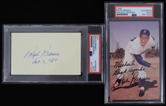 1980s Ralph Branca Brooklyn Dodgers Signed Cut & Oversize Card - Lot of 2 (PSA Slabbed)