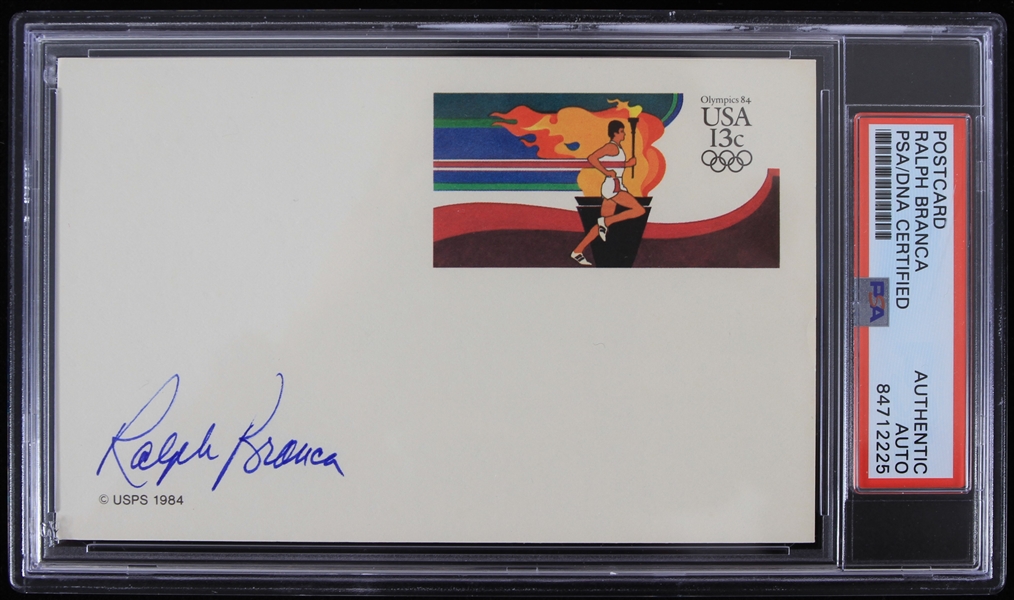1984 Ralph Branca Brooklyn Dodgers Signed Olympic Postcard (PSA Slabbed)