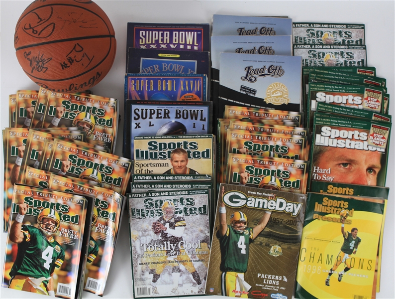 1990s-2000s Football Baseball Publication Collection - Lot of 83 w/ Brett Favre, Super Bowl, World Series Programs, Jim Gantner Signed Photos & More