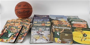 1990's-2000's Football Baseball Publication Collection - Lot of 83 w/ Brett Favre, Super Bowl, World Series Programs, Jim Gantner Signed Photos & More