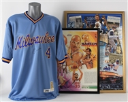 1980s-2000s Milwaukee Brewers County Stadium & Kareem Abdul-Jabbar Framed Pieces + Paul Molitor Signed Mitchell & Ness Jersey (JSA)
