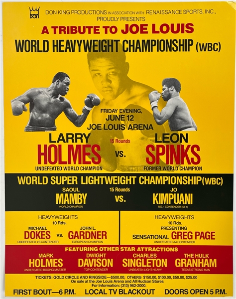 1981 Larry Holmes Leon Spinks World Heavyweight Championship Title Bout 22" x 28" A Tribute to Joe Louis Broadside