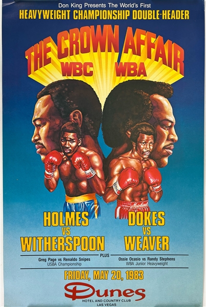1983 The Crown Affair 18" x 28" World Heavyweight Championship Title Bouts Poster w/ Larry Holmes, Michael Dokes, Tim Witherspoon & Mike Weaver