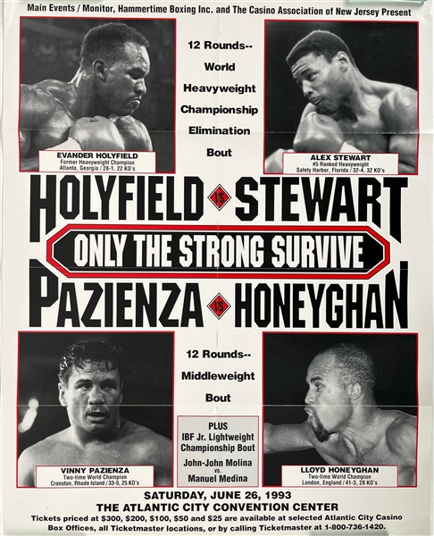 1993 Only The Strong Survive 22" x 28" Fight Poster w/ Evander Holyfield, Alex Stewart, Vinny Pazienza & Lloyd Honeyghan