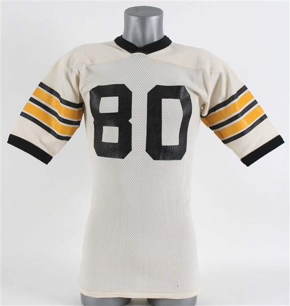 1970s Evans #80 White/Black/Gold Mesh Football Jersey 