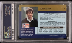 1990 Tom Watson Autographed PGA Tour Pro Set Trading Card (PSA Slabbed) w/ 2001 Tiger Woods Upper Deck #1 (8.5 NM-MT+ Slabbed)