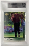 1990 Tom Watson Autographed PGA Tour Pro Set Trading Card (PSA Slabbed) w/ 2001 Tiger Woods Upper Deck #1 (8.5 NM-MT+ Slabbed)