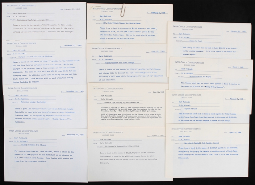 1967-1970 Chicago Cubs Inter-Office Correspondence Letters (Lot of 15)