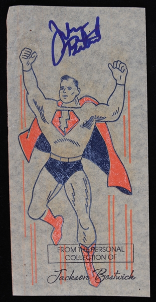 1940s Jackson Bostwick Captain Marvel Signed 3.5" x 7.5" Water Transfer (JSA)