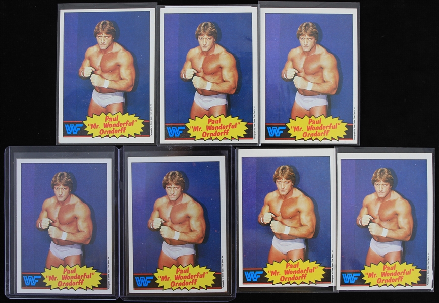 1985 Paul "Mr. Wonderful" Orndorff WWF Topps Trading Cards (Lot of 7)