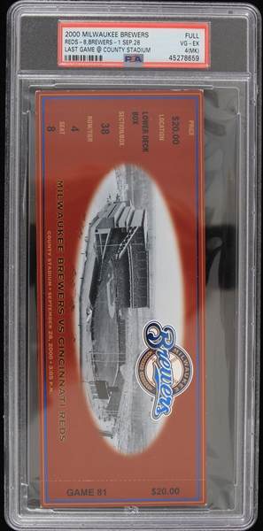 2000 Milwaukee Brewers Last Game at County Stadium Full Ticket (PSA VG-EX 4MK) 
