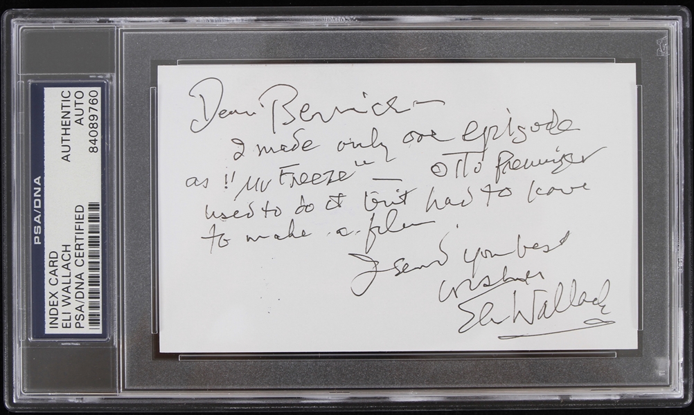 1966 Eli Wallach Batman Mr. Freeze Signed Index Card (PSA/DNA Slabbed)