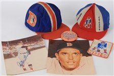 1960s-80s Patriots Red Sox Broncos Memorabilia Collection - Lot of 6 w/ Vintage Caps, Signed Photos, Pinback & More