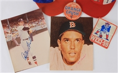 1960's-80's Patriots Red Sox Broncos Memorabilia Collection - Lot of 6 w/ Vintage Caps, Signed Photos, Pinback & More