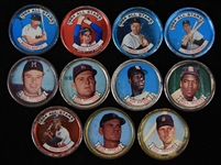 1964 Topps Baseball Trading Coins - Lot of 11 w/ Eddie Mathews, Don Drysdale, Bob Gibson, Mickey Manltle All Star, Sandy Koufax All Star & More