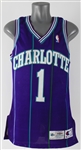 1995-96 Muggsy Bogues Charlotte Hornets Signed Road Jersey (MEARS A10/JSA)