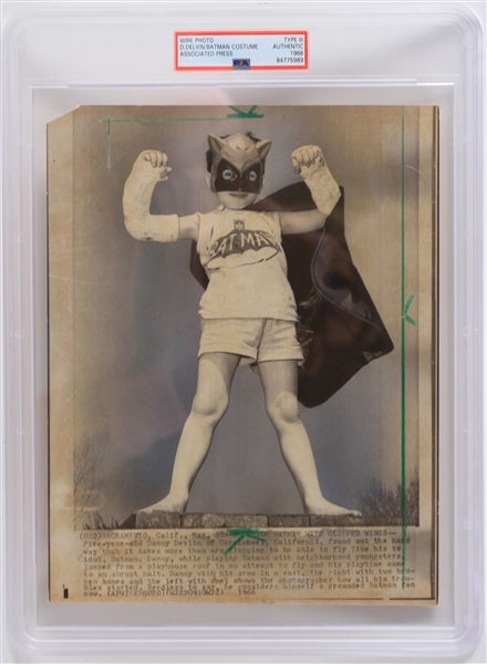 1966 Danny Delvin Wearing a Batman Costume Wire Photo Type III (PSA Slabbed)