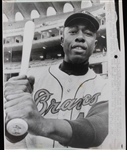 1966 Hank Aaron Atlanta Braves 6x8 Black and White Photo