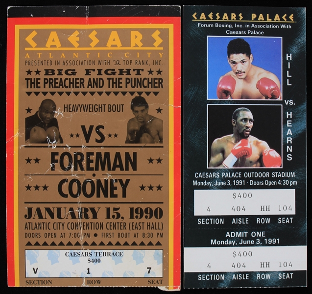 1990 Foreman vs Cooney Ticket Stub and 1991 Hill vs Hearns Ticket (Lot of 2)