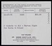 1976 Muhammad Ali vs Ken Norton Fight Ticket Purchase Check Stub