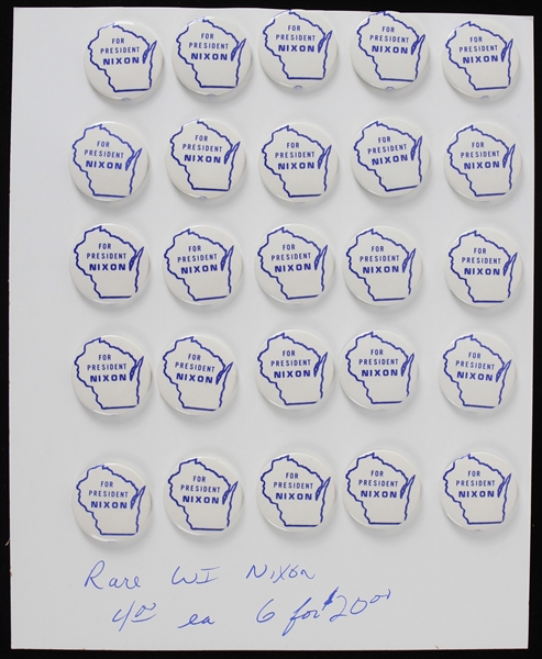 1972 Richard Nixon Wisconsin For President Nixon 1.5" Pinback Buttons (Lot of 25)