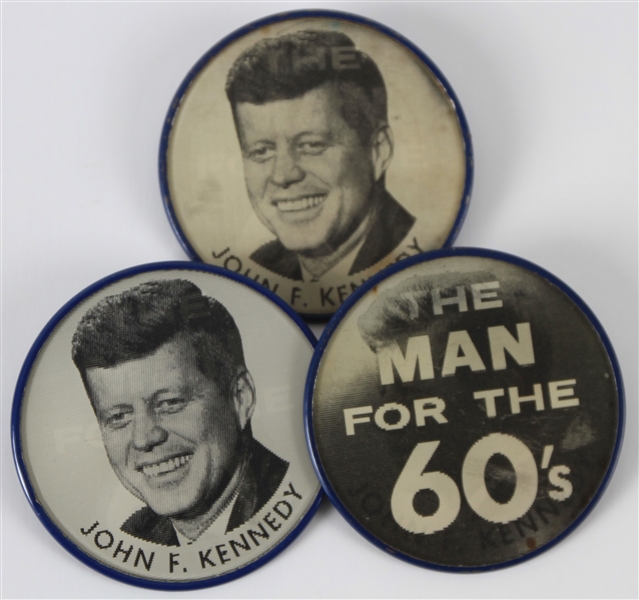 1960s John F. Kennedy Holographic 2.5" Pinback Buttons (Lot of 3)