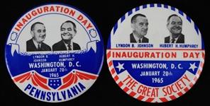 1965 Lyndon B. Johnson and Hubert H Humphrey Inauguration Day 3.5" Pinback Buttons (Lot of 2)