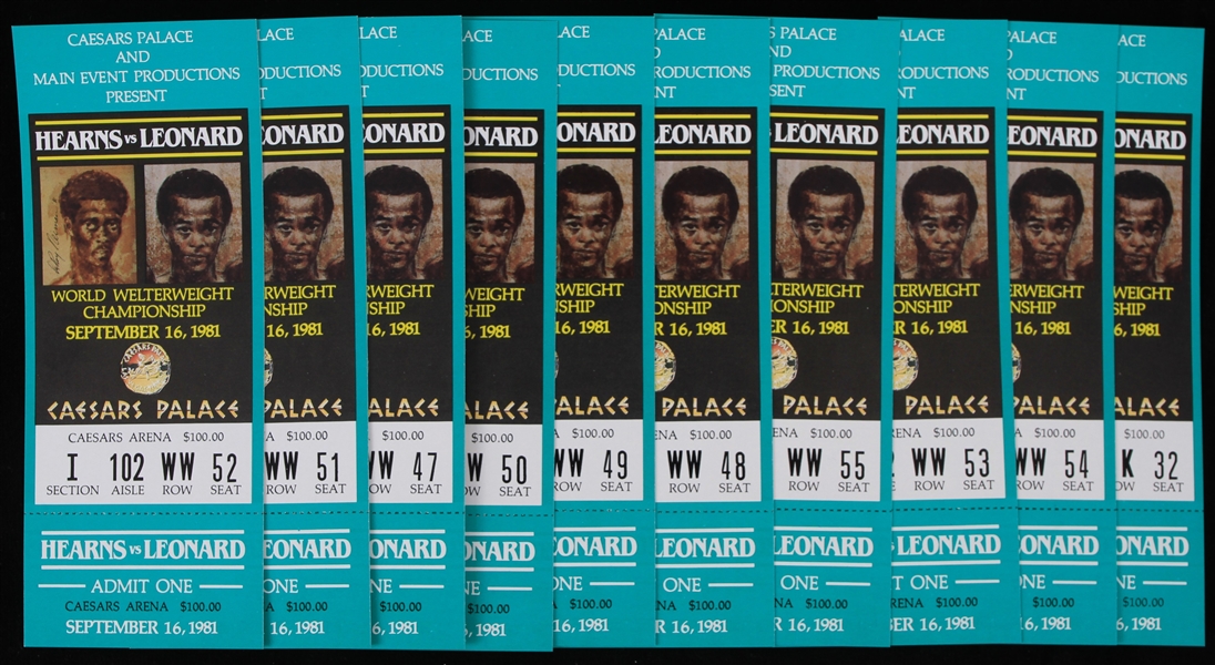 1981 Thomas Hearns vs Sugar Ray Leonard at Caesars Palace Full Tickets (Lot of 10)