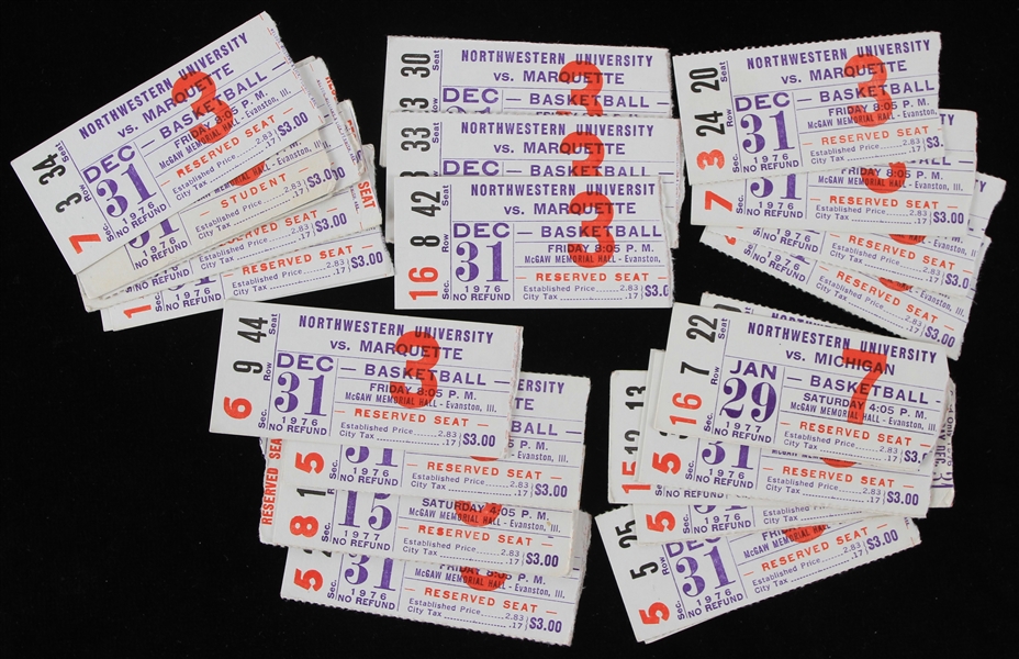 1976 Northwestern University vs Marquette University Basketball Game Ticket Stubs ( Lot of 31)
