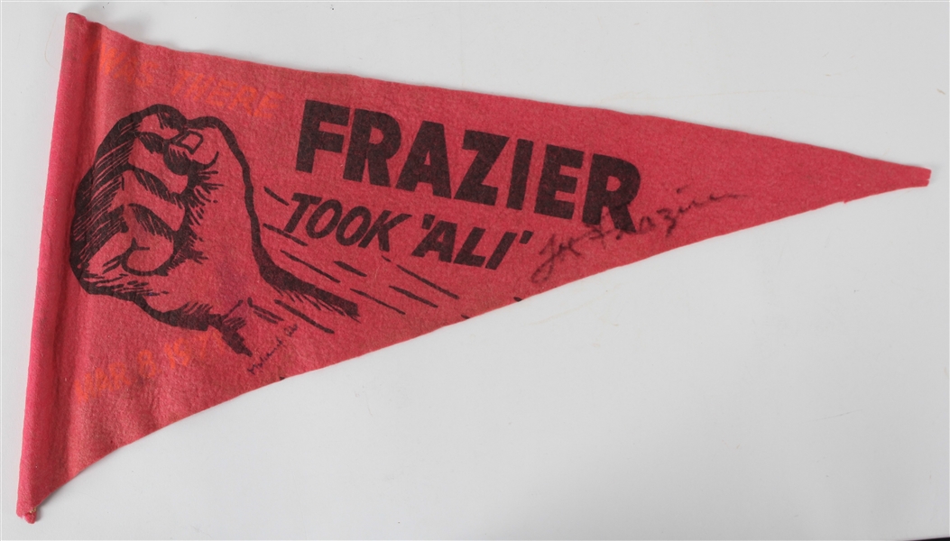 1971 Muhammad Ali Joe Frazier Signed 21" I Was There Frazier Took Ali Pennant (MEARS LOA/Troy Kinunen Collection)