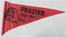 1971 Muhammad Ali Joe Frazier Signed 21" I Was There Frazier Took Ali Pennant (MEARS LOA/Troy Kinunen Collection)