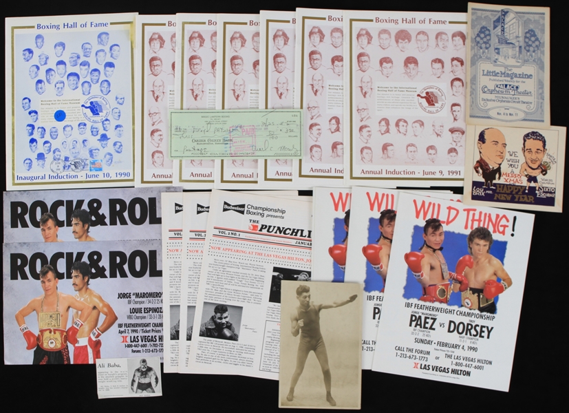 1920s-2000s Boxing Memorabilia Collection - Lot of 40 w/ Vintage Photos, Mike Tyson vs Michael Spinks Program, Floyd Patterson Signed Check & More