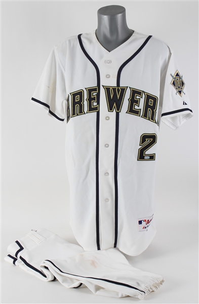 2010 Joe Inglett Milwaukee Brewers Game Worn Throwback Uniform (MEARS LOA/MLB Hologram)