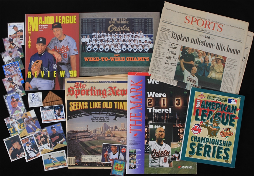 1990s-2000s Cal Ripken Jr. Baltimore Orioles Memorabilia Collection - Lot of 69 w/ Trading Cards, Publications & More